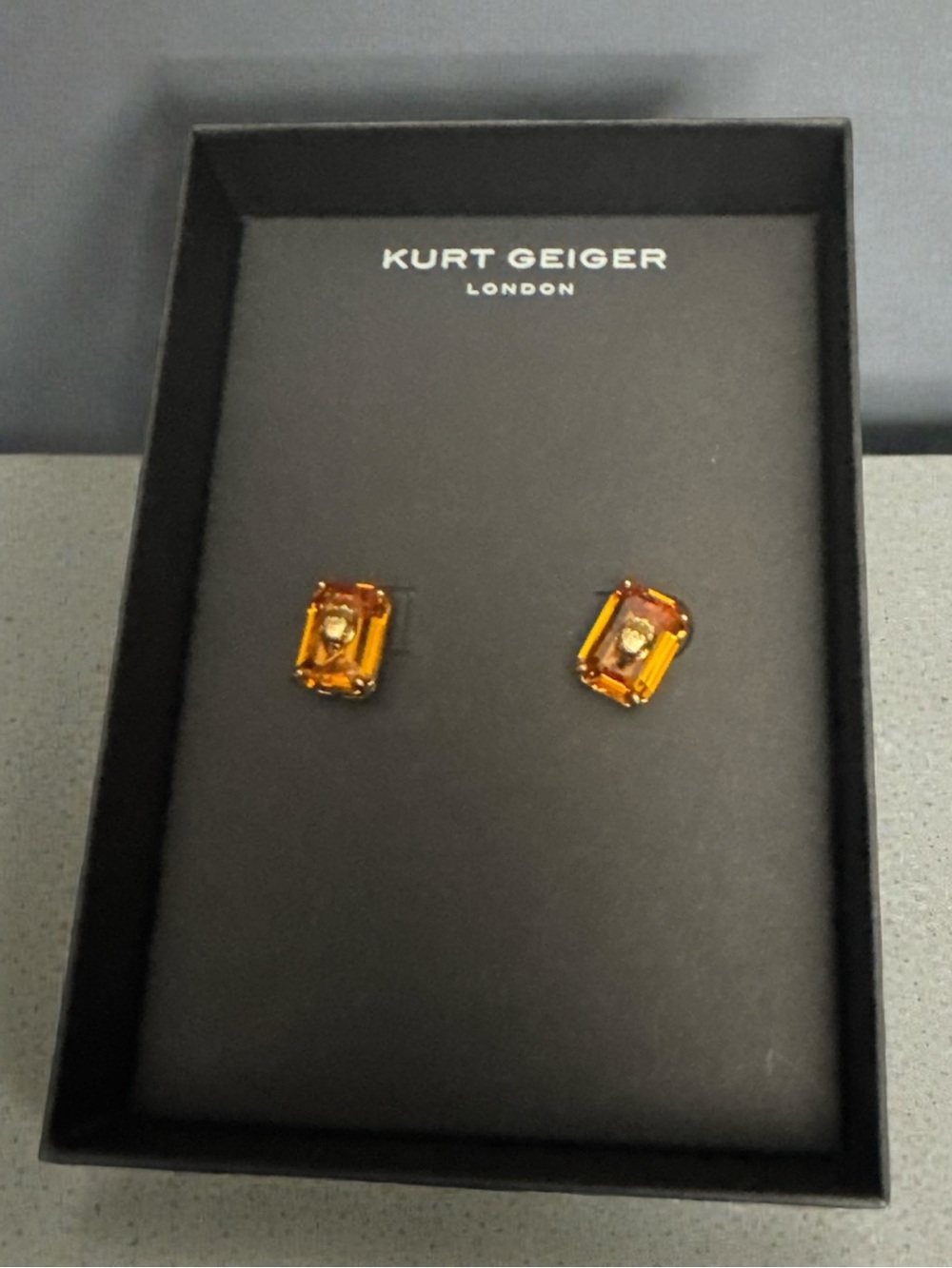 Kurt Geiger Emerald Cut Crystal Studs NIB